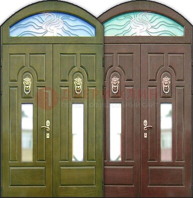 Стальная арочная дверь со стеклом ДА-17 для монолитного дома в Калуге