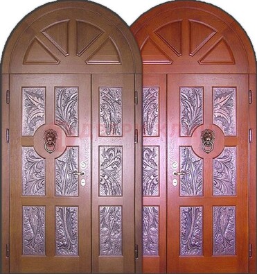 Металлическая арочная дверь со стеклом ДА-28 в коттедж в Калуге