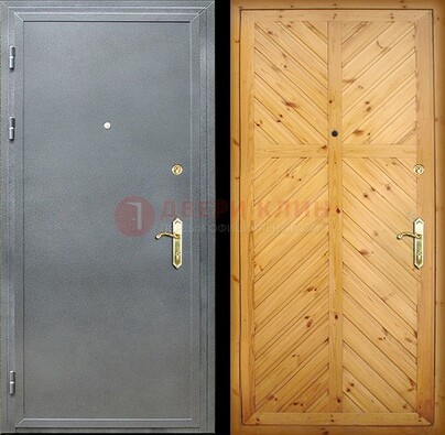 Серая металлическая дверь с евровагонкой ДЕ-12 в Калуге