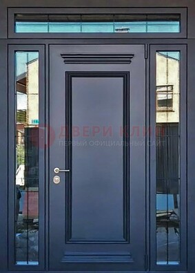 Черная металлическая дверь с фрамугой и филенкой ДФГ-19 в Калуге