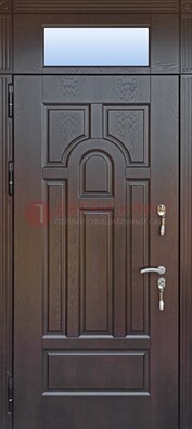 Железная дверь с фрамугой в коричневом цвете ДФГ-22 в Калуге