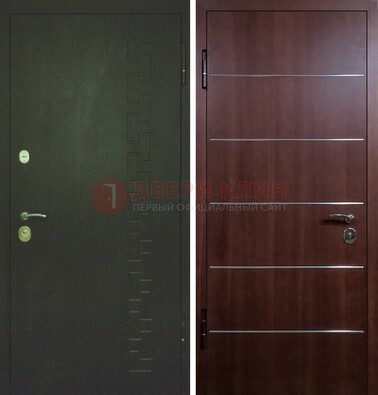 Темная металлическая дверь с МДФ ламинат с молдингами внутри ДМ-16 в Калуге