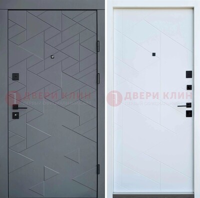 Серая металлическая дверь МДФ с узором  ДМ-224 в Калуге