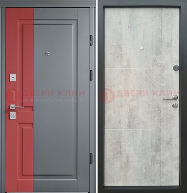Серая с красной полосой металлическая дверь МДФ ДМ-245 в Щербинке