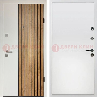 Белая с коричневой вставкой филенчатая дверь МДФ ДМ-278 в Рязани