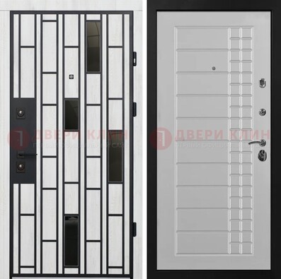 Белая с черными элементами железная дверь МДФ ДМ-282 в Калуге