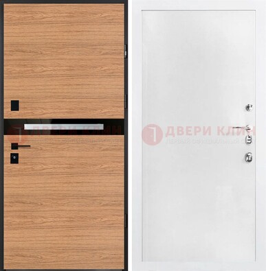 Железная коричневая дверь с МДФ в белом цвете ДМ-313 в Калуге