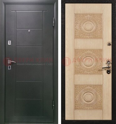 Темная железная дверь с МДФ в квартиру ДМ-344 в Калуге