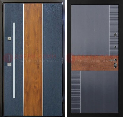 Темная металлическая дверь МДФ со вставками ДМ-411 в Калуге