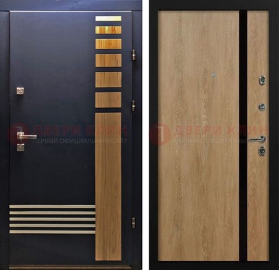 Черная металлическая дверь с МДФ хайтек ДМ-513 в Калуге