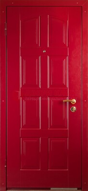 Красная стальная дверь с МДФ с рисунком ДМ-94 в квартиру в Калуге