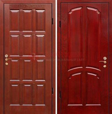 Красная металлическая дверь с массивом дуба ДМД-15 в Калуге