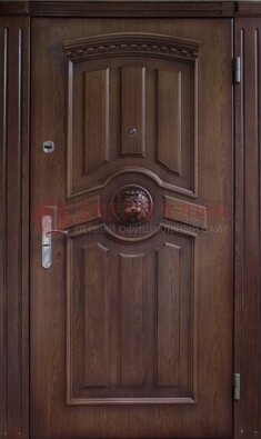 Темная железная дверь с массивом дуба с украшением ДМД-40 в Калуге