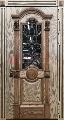 Железная дверь с массивом дуба со стеклом и ковкой ДМД-47 в Калуге