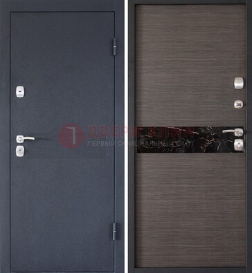 Черная железная дверь с порошковым напылением МДФ внутри ДП-114 в Калуге