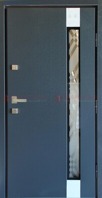 Серая стальная дверь с порошковым покрытием и стеклянной вставкой ДП-216 в Калуге