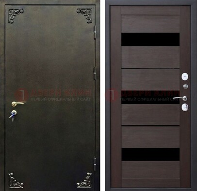 Темная входная дверь с порошковым покрытием и МДФ со стеклом ДП-236 в Калуге