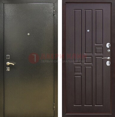 Входная темно-серая дверь с порошковым напылением и коричневой МДФ ДП-301 в Калуге