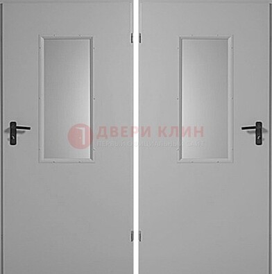 Белая металлическая противопожарная дверь с декоративной вставкой ДПП-7 в Пензе