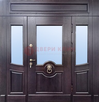 Филенчатая металлическая дверь с панелью МДФ и стеклом ДПР-102 в Калуге
