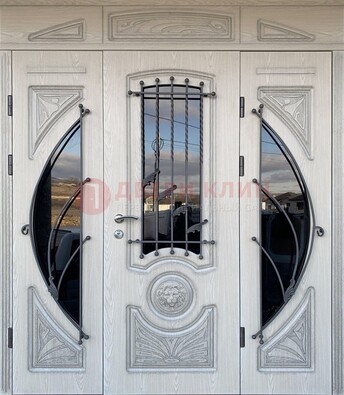 Большая парадная дверь Винорит со стеклом и ковкой ДПР-108 в Калуге