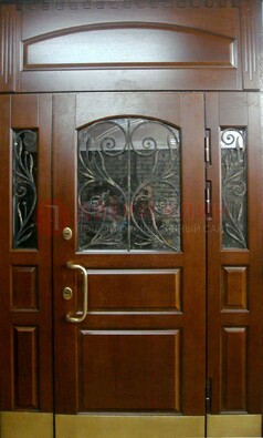 Стальная парадная дверь со вставками из стекла и ковки ДПР-30 в коттедж в Калуге