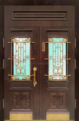 Парадная дверь со вставками из стекла и ковки ДПР-43 для каркасного дома в Калуге