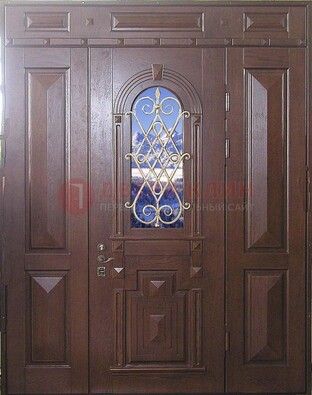 Стальная парадная дверь со стеклом и ковкой ДПР-4 для коттеджа в Калуге
