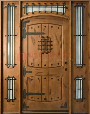 Железная парадная дверь с металлическими вставками ДПР-68 в коттедж в Калуге
