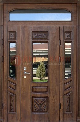 Парадная стальная дверь Винорит со стеклом и резьбой ДПР-97 в Калуге