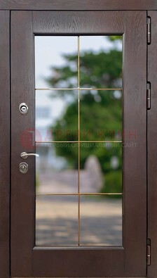 Коричневая стальная дверь со стеклом ДС-19 в Калуге