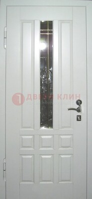 Белая металлическая дверь со стеклом ДС-1 в загородный дом в Калуге
