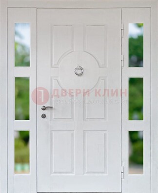 Белая стальная дверь со стеклом и фрамугами ДС-20 в Калуге