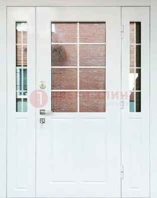 Белая стальная дверь со стеклом и фрамугами ДС-27 в Калуге