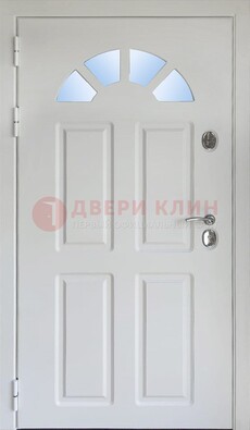 Белая стальная дверь МДФ со стеклом для дома ДС-37 в Калуге
