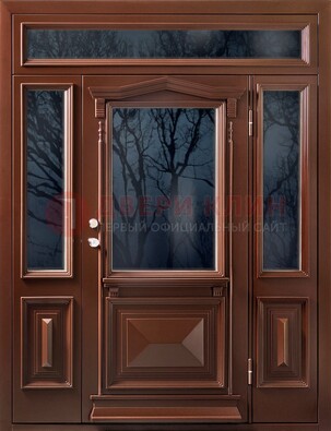 Коричневая металлическая дверь со стеклом ДС-67 в Калуге