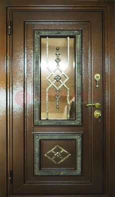 Теплая входная дверь со стеклом и ковкой разноцветной ДСК-13 в Брянске