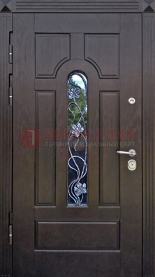 Металлическая дверь со стеклом и ковкой в цвете венге ДСК-142 в Калуге