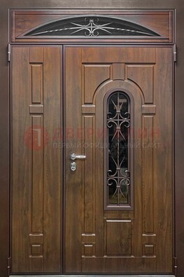 Большая металлическая дверь со стеклом и ковкой ДСК-145 в Калуге