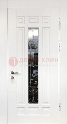 Белая стальная дверь винорит со стеклом и ковкой ДСК-191 в Калуге