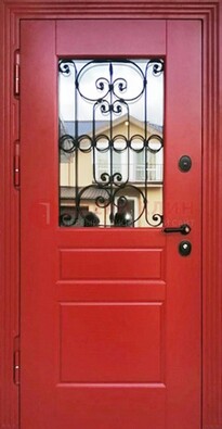 Красная железная дверь Винорит со стеклом и ковкой ДСК-205 в Калуге