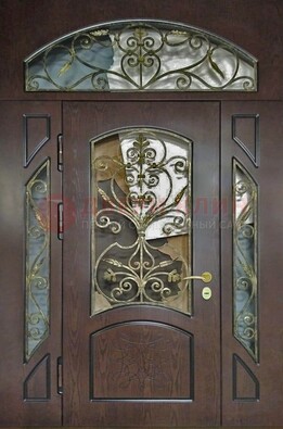 Входная дверь Винорит со стеклом и ковкой и фрамугами ДСК-213 в Калуге