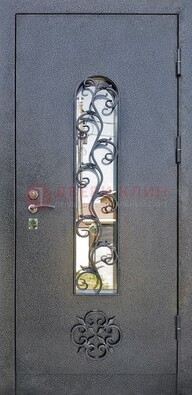 Темная стальная дверь Порошок со стеклом и ковкой ДСК-217 в Калуге
