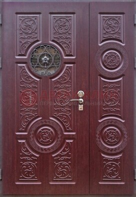 Красная железная дверь Винорит со стеклом и ковкой ДСК-235 в Калуге