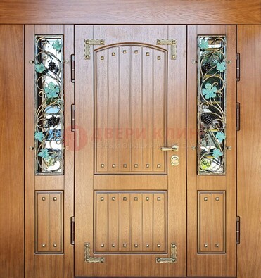 Железная дверь Винорит со стеклом и ковкой лозы ДСК-236 в Калуге