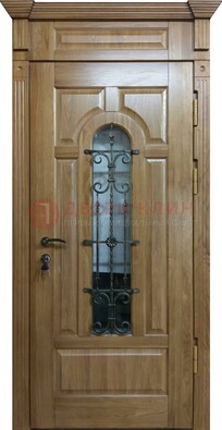 Металлическая дверь массив со стеклом и ковкой для дома ДСК-246 в Калуге