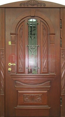 Узорная железная дверь массив со стеклом и ковкой ДСК-247 в Калуге