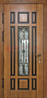 Двухцветная железная дверь Винорит со стеклом и ковкой ДСК-264 в Калуге