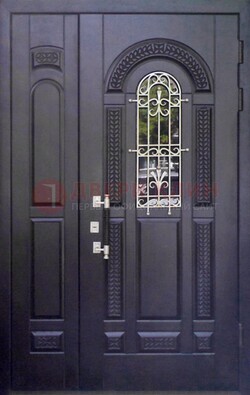 Входная дверь Винорит со стеклом и ковкой с узором ДСК-270 в Калуге