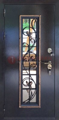 Железная дверь с порошковым напылением стеклом и ковкой ДСК-279 в Калуге
